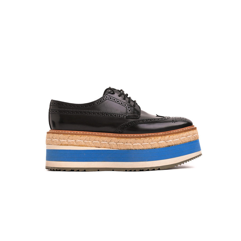 Excellent Prada Leather Shoes Combined Color Size 36.5 with Platform Sole - Picture 1 of 7
